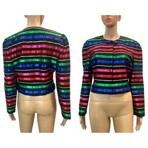 90s Jacqueline Ferrar Multicolor RIBBON Striped Crop Jacket | 8P SMALL